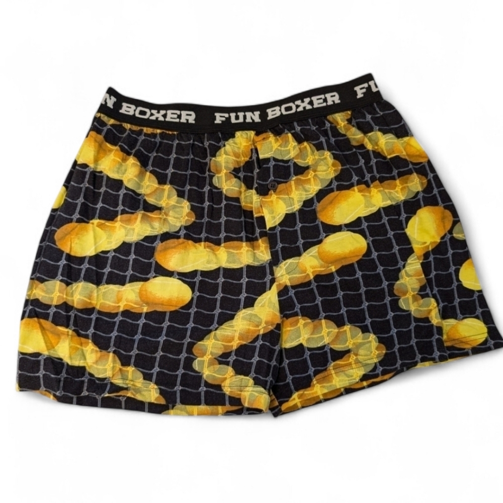 VINTAGE Tennis Fun Boxer Shorts Net Balls 100% Cotton Black Yellow Large